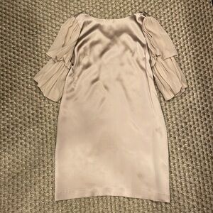 Elegant Champagne Silk Dress with Puff Sleeves